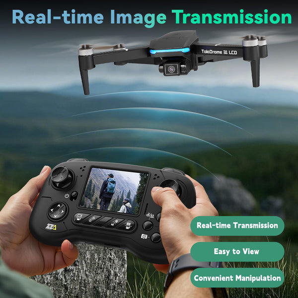 Toladrone TD31LCD Drone with LCD Screen, Digital Image Transmission, Drone with Camera Brushless Motor Drones for Beginners, Foldable RC Quadcopter for Adults