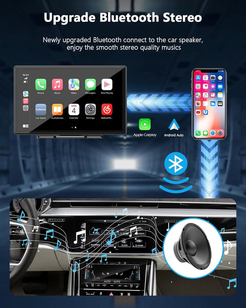 LAMTTO 9 Inch Wireless Car Stereo with Apple Carplay and Android Auto,Backup Camera,Portable Touch Screen Car Play GPS Navigation for Car,Car Audio Receivers with Mirror Link,Bluetooth,FM, Siri