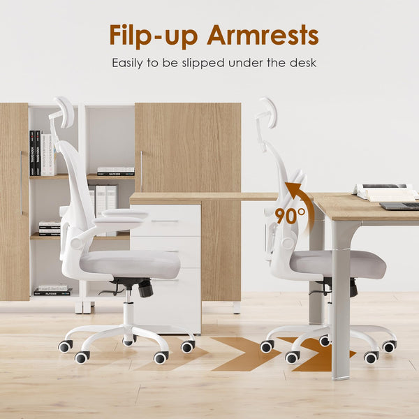 Farini Home Office Chair - Ergonomic Computer Chair with Flip-Up Armrests, Adjustable Headrest & Lumbar Support - Breathable Mesh Fabric for