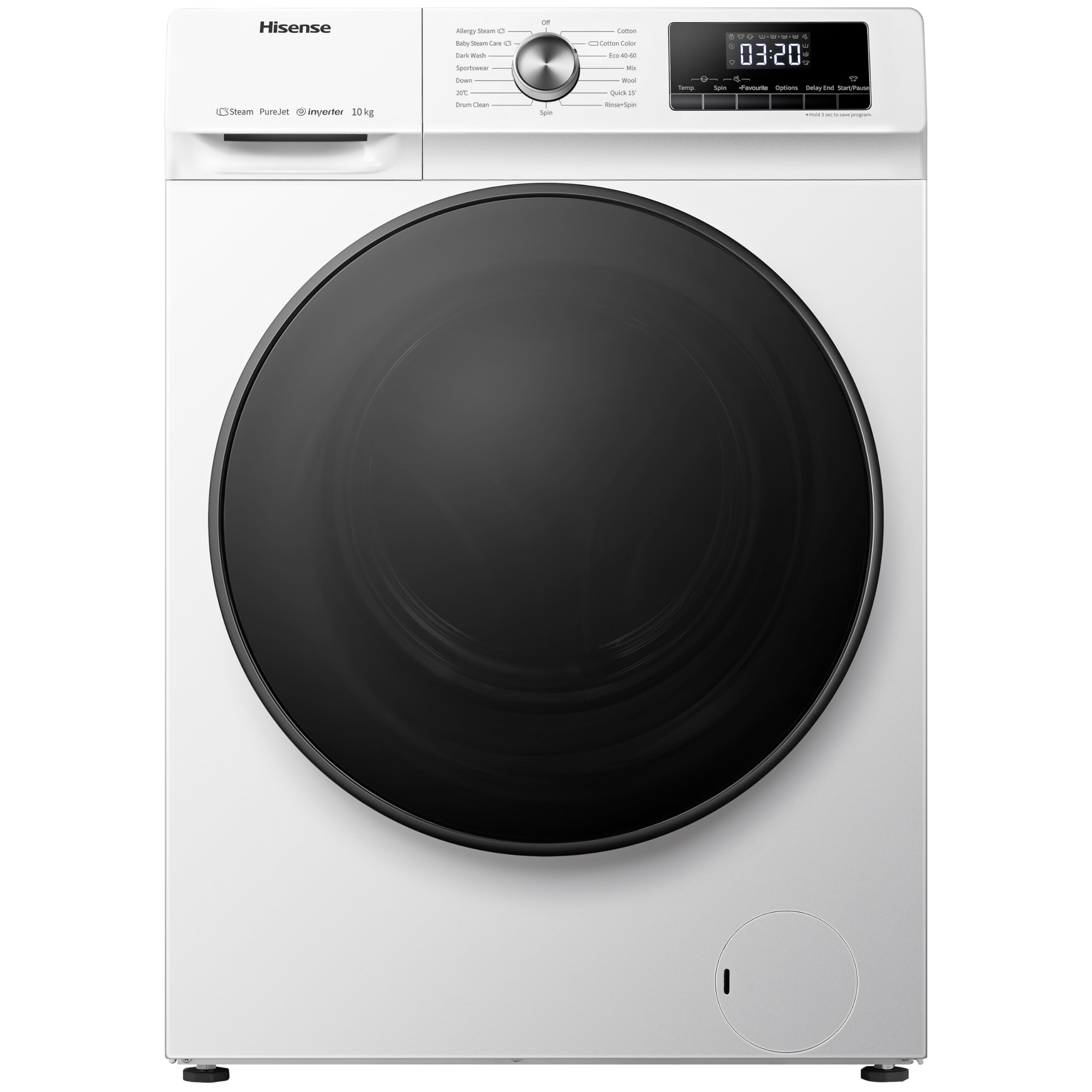 Hisense 3 Series WFQA9014EVJM Freestanding 9 KG Front Load Washing Durable Inverter Machine Steam Wash Quick Wash 15 Washing Programs 1400 RPM White- Energy Rating A