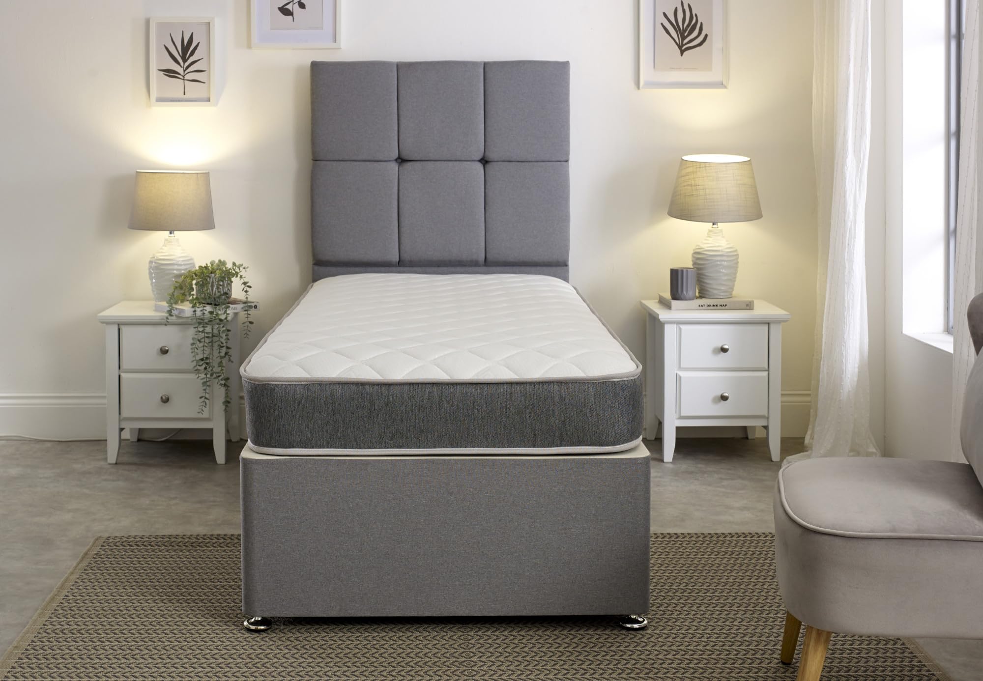 Extreme Comfort Hybrid Grey Essentials Mattress | 2ft6 Small Single (75cm x 190cm) | Memory Foam & Bonnell Spring | Plush Feel | Cooltouch Plus Sleep