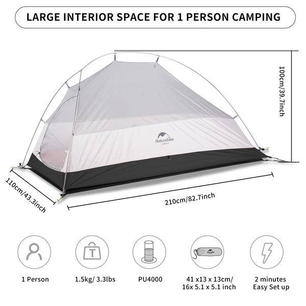 Naturehike Cloud up 1 Person Backpacking Tent Lightweight Camping Hiking Dome Tent for 1 Man