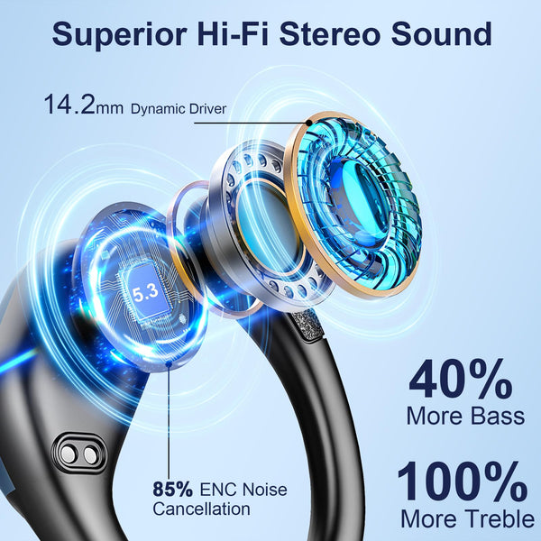 Wireless Earbuds, Bluetooth 5.4 Headphones with ENC Mic, 75H Stereo Noise Cancelling Ear Buds, Wireless Headphones with Sports Earhooks, LED Display, IP7 Waterproof Bluetooth Earphones for Running Gym