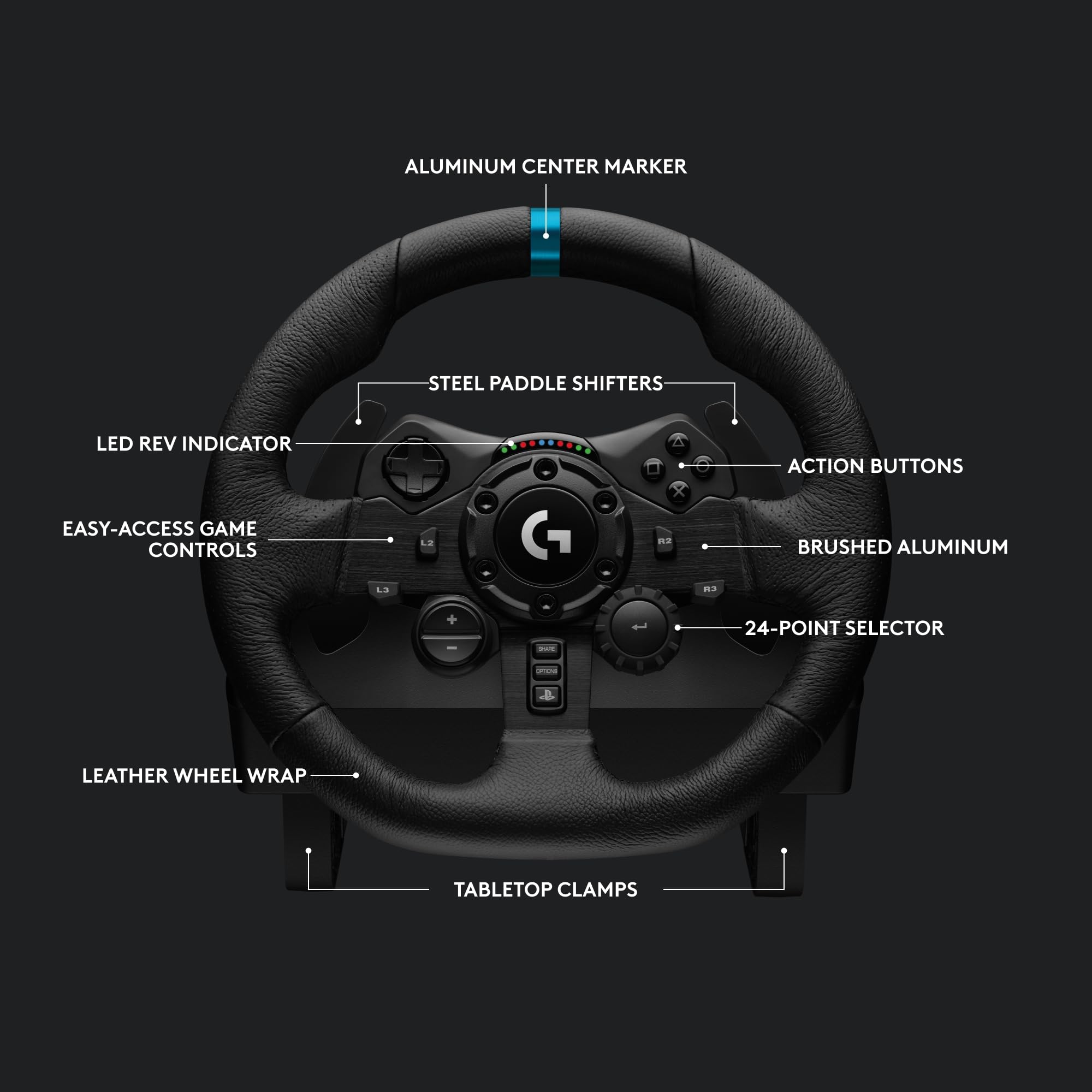 Logitech G G923 Racing Wheel and Pedals, TRUEFORCE up to 1000 Hz Force Feedback, Responsive Driving Design, Dual Clutch Launch Control, Genuine Leather Wheel Cover, for PS5, PS4, PC, Mac - Black