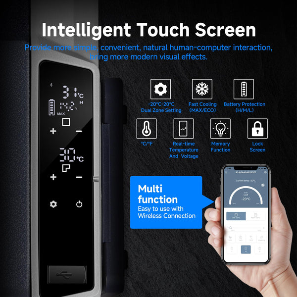 AAOBOSI 50L Compressor Car Fridge Freezer, Portable Camping Fridge with APP Control for 12/24V DC & 100-240V AC, Electric Cooler for Truck Campervan RV Boat, -20℃ to 20℃