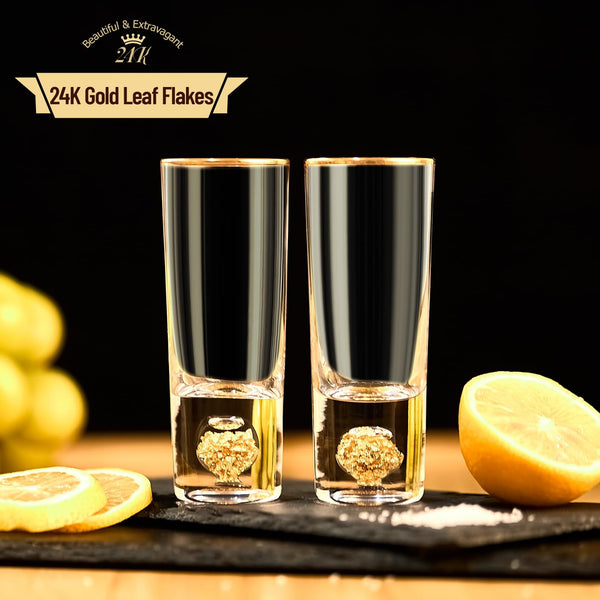 DUJUST Crystal 60ml Shot Glasses Set, Cool & Tall Shot Glasses Set Decorated with 24K Gold Leaf Flakes, BPA-Free & Lead-Free, Perfect for Dcor &