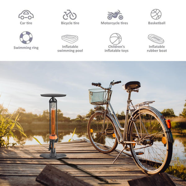 GOBKO Bike Pump Bicycle Floor Pump with Gauge, Bicycle Pumps with Presta and Schrader tire Pump multifunctional Air Pump for Road Bike MTB Sports Balls Pump High Pressure 160Psi &11Bar