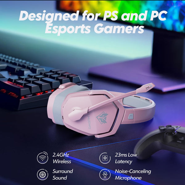NUBWO G06 Pro Wireless Gaming Headset with Charging Station for Headset & PS5 Controller, 17ms Low Latency, 120H Battery Life, Dynamic 50mm Drivers-White (Only Compatible with PS5)