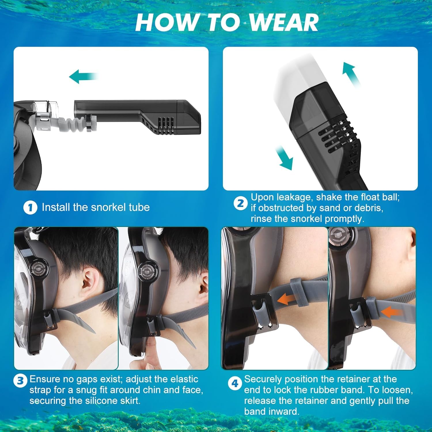 KUYOU Full Face Snorkel Mask, Snorkeling Gear for Adults Teens with Latest Dry Top Breathing System, Foldable 180°Panoramic View Snorkeling Mask Adult, Anti-Fog & Anti-Leak