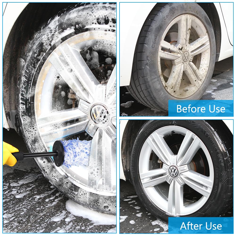 URAQT Car Wheel Brush, No Metal Wheel and Rim Detailing Brush, Car Wheel Cleaning Brush, Soft Dense Alloy Wheel Brush, Suitable for Wheels and Rims of Cars/Motorcycles/Bicycles (Black)