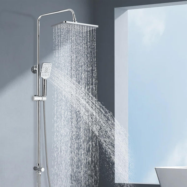 Rozin Shower Riser Rail Kit Adjustable Chrome 2 Functions Square Overhead 29 * 19cm and Hand Shower Stainless Steel Easy Install