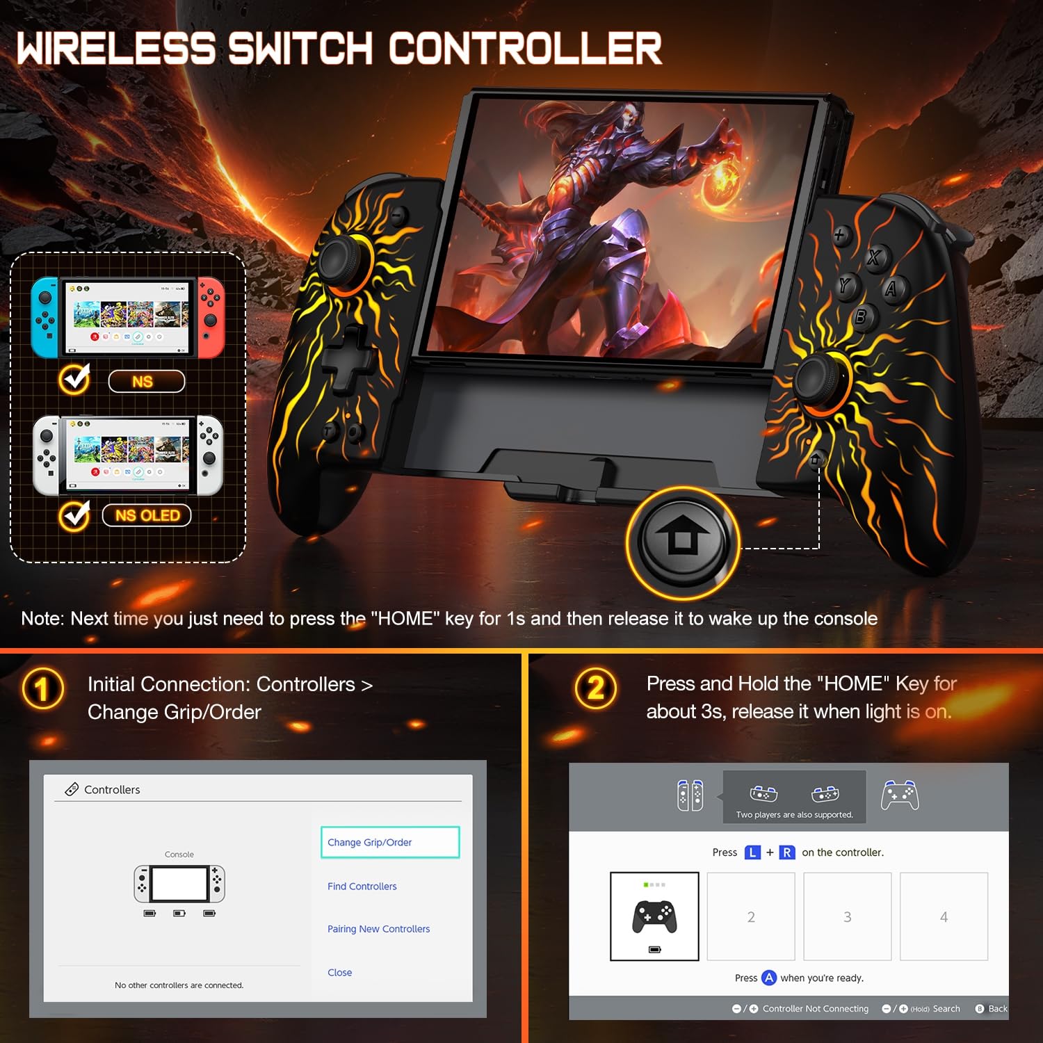 HASACOOL Switch Controller for Nintendo Switch/OLED, Handheld One-Piece Joycon Controllers with RGB Lights, TURBO, Vibration, Back Button