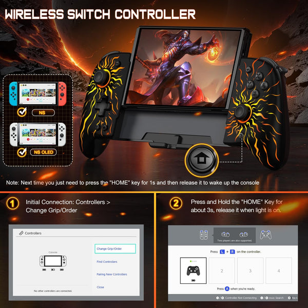 HASACOOL Switch Controller for Nintendo Switch/OLED, Handheld One-Piece Joycon Controllers with RGB Lights, TURBO, Vibration, Back Button