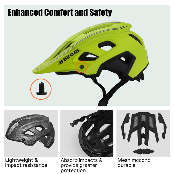 DKONI MTB Mountain Bike Helmet for Youth and Adults, Unisex, Lightweight, Adjustable Fit 54-61cm, Removable Visor and Liners, 17 Large Air Vents