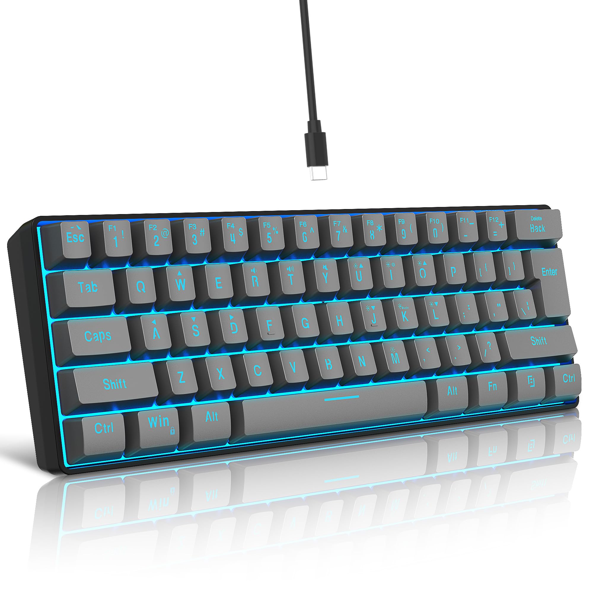 Snpurdiri 60% Wired Mechanical Gaming Keyboard, Mini 61-Key With Red Switches for PC, Windows XP, Win 7, Win 10 (Black-Red)