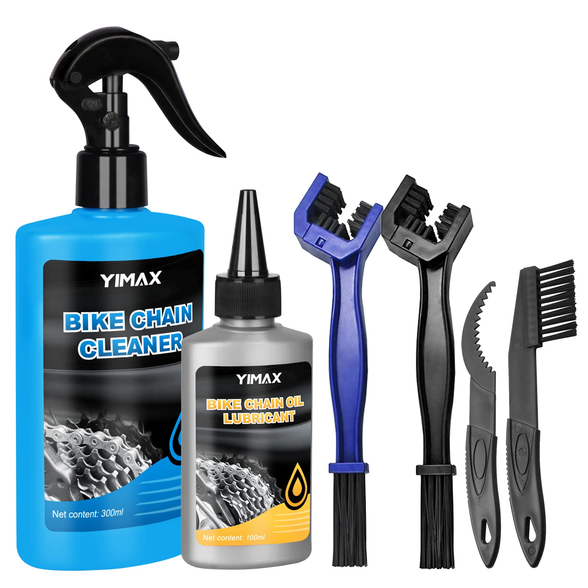 Bike Cleaner, Bicycle Cleaning Kit, YIMAX 6 in 1 Bicycle Cleaner Kit 300ml Cleaning Spray, 100ml Chain Lube and Brushes, Suitable for All Types of Bicycle. Great Gift For Bicycle Lovers