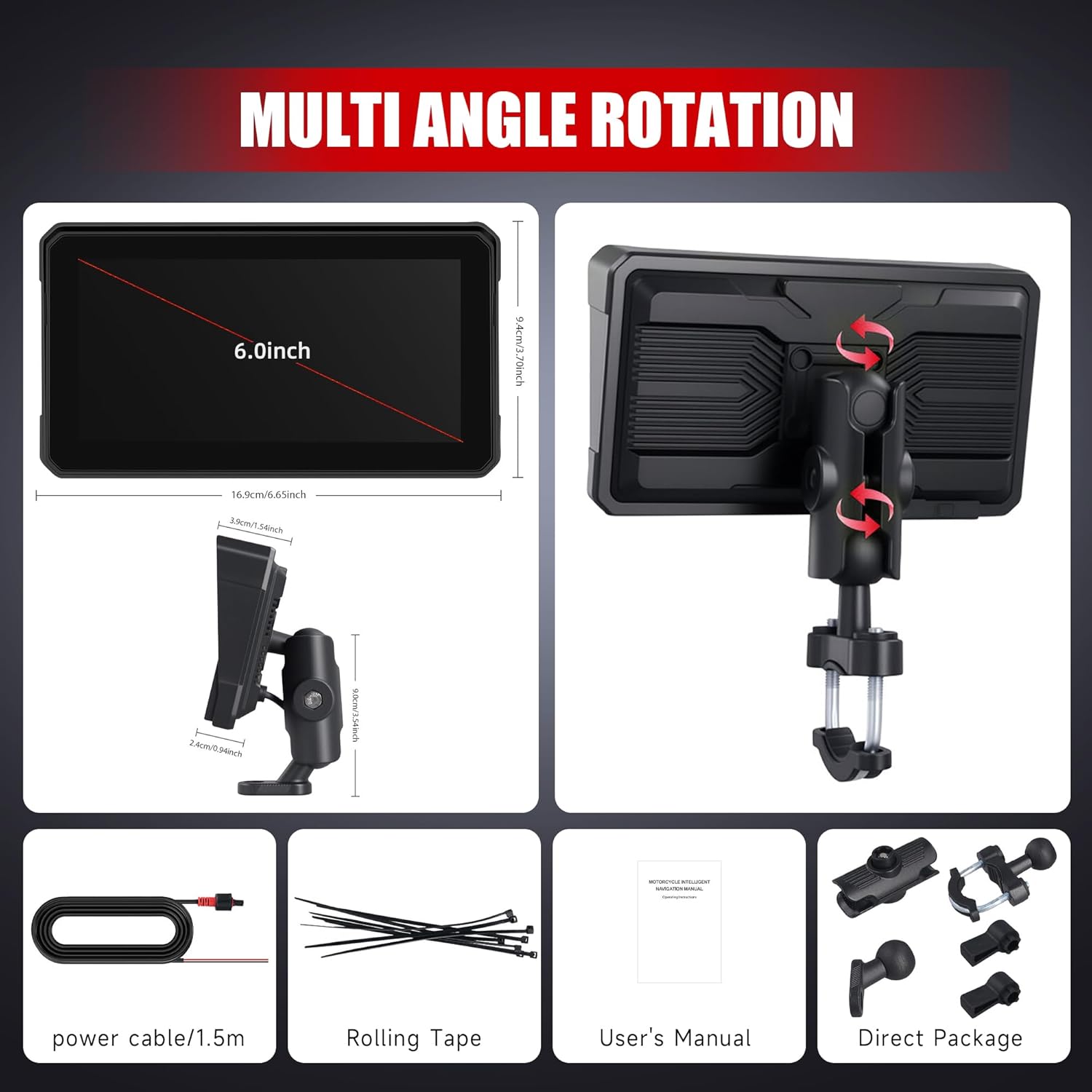 Motorcycle Carplay Screen with Bluetooth, 6 Inch Touchscreen Wireless CarPlay & Android Auto Airplay Screen for Moto GPS Navigation for Motorbike Waterproof, Voice Control, Voice Assistant, TF