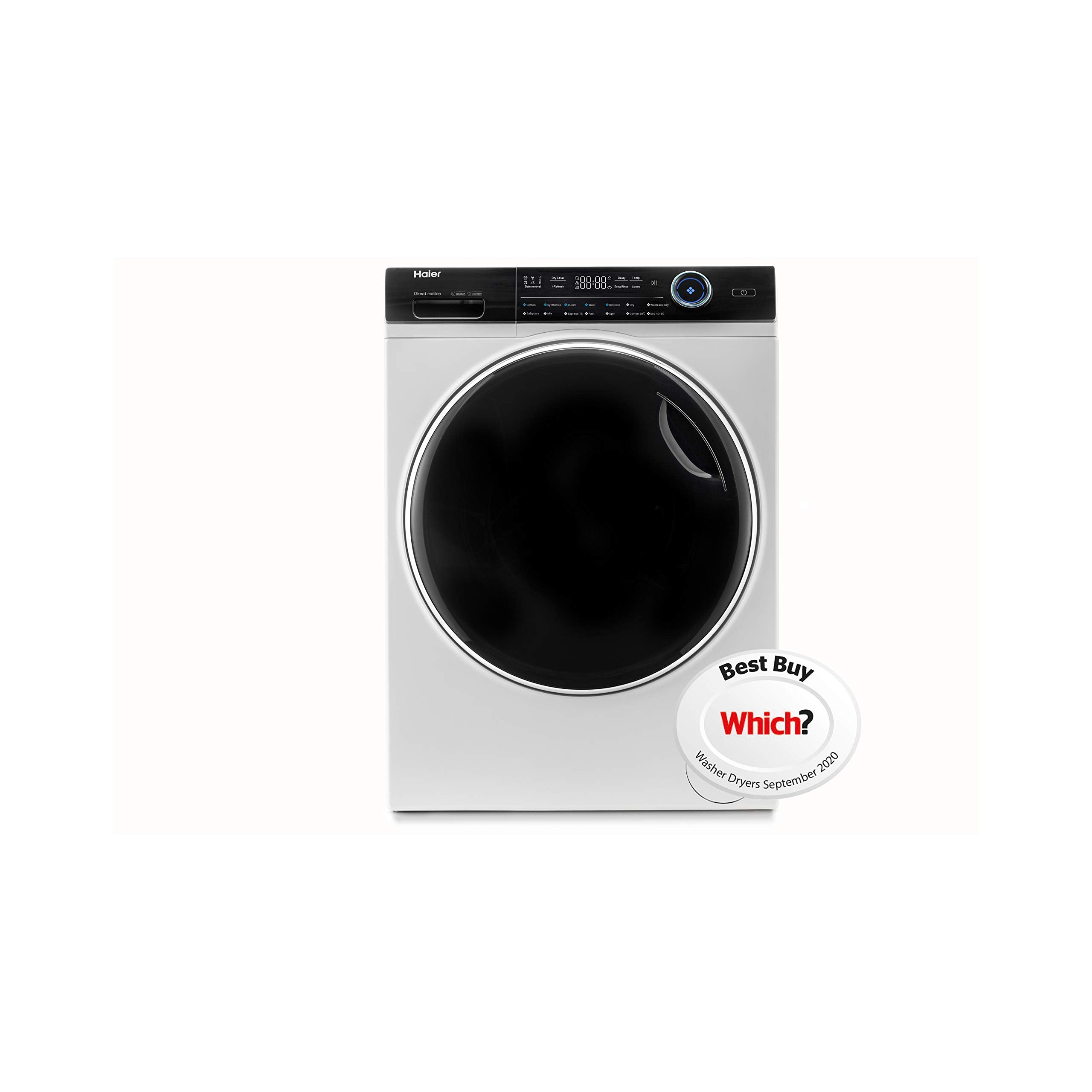 Haier I-Pro Series 7 Plus HWD100-BD14979NU1 Freestanding Washer Dryer, Max. cotton filling capacity 10 kg, 1400 RPM, Direct Motion Motor, Anti-Bacterial Treatment, White, 60x62x85 cm