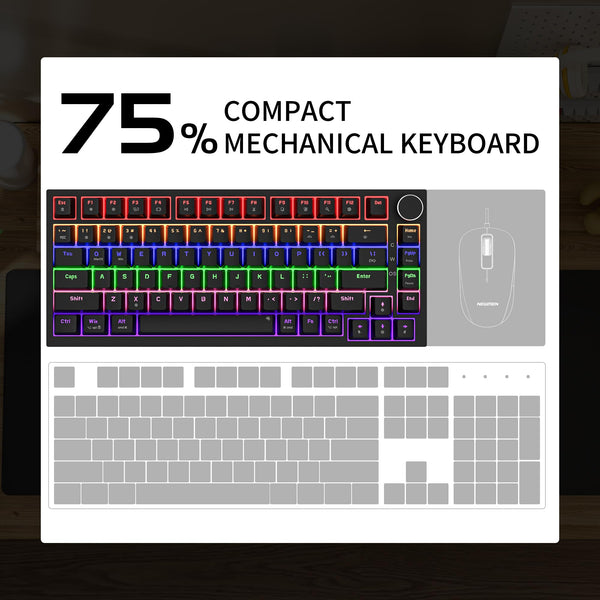 Newmen GM326 Mechanical Keyboard,Wired Gaming Keyboard,75% Percent TKL Hot Swappable Compact LED Backlit USB C Mechanical Gaming Keyboards with Knob for PC Windows Mac,QWERTY Layout,Black,Red Switches