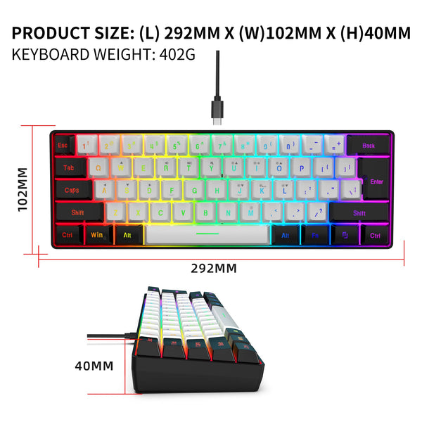Snpurdiri 60% Wired Mechanical Gaming Keyboard, Mini 61-Key With Red Switches for PC, Windows XP, Win 7, Win 10 (Black-Red)