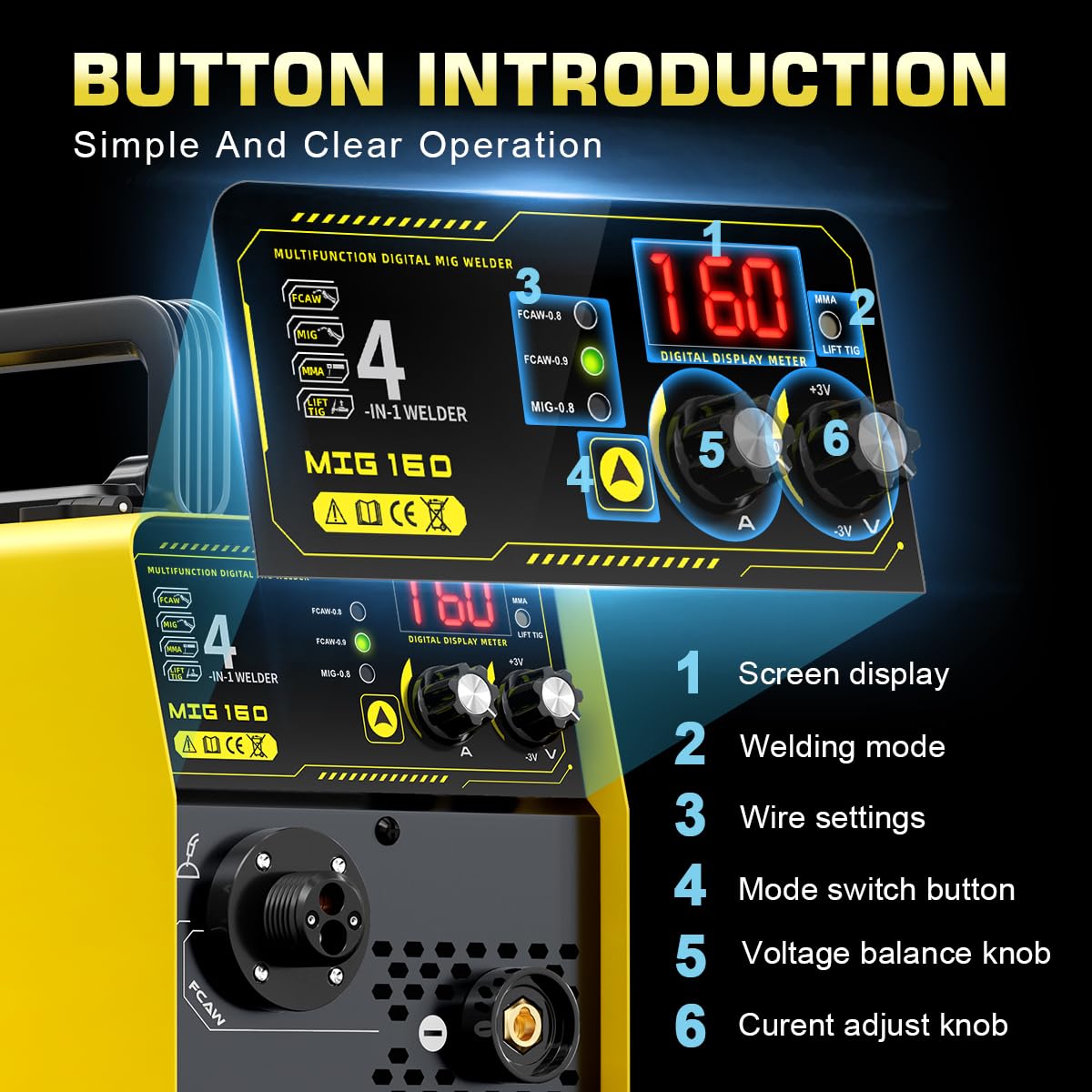 haxiaoer 145A Gasless MIG Welders, 3 in 1 Portable Flux MIG/ARC/Lift TIG MIG Welding Machine with Smart Digital LED Dispaly, Semi-Automatically Synergy Inverter MIG Welder, Best for Beginner