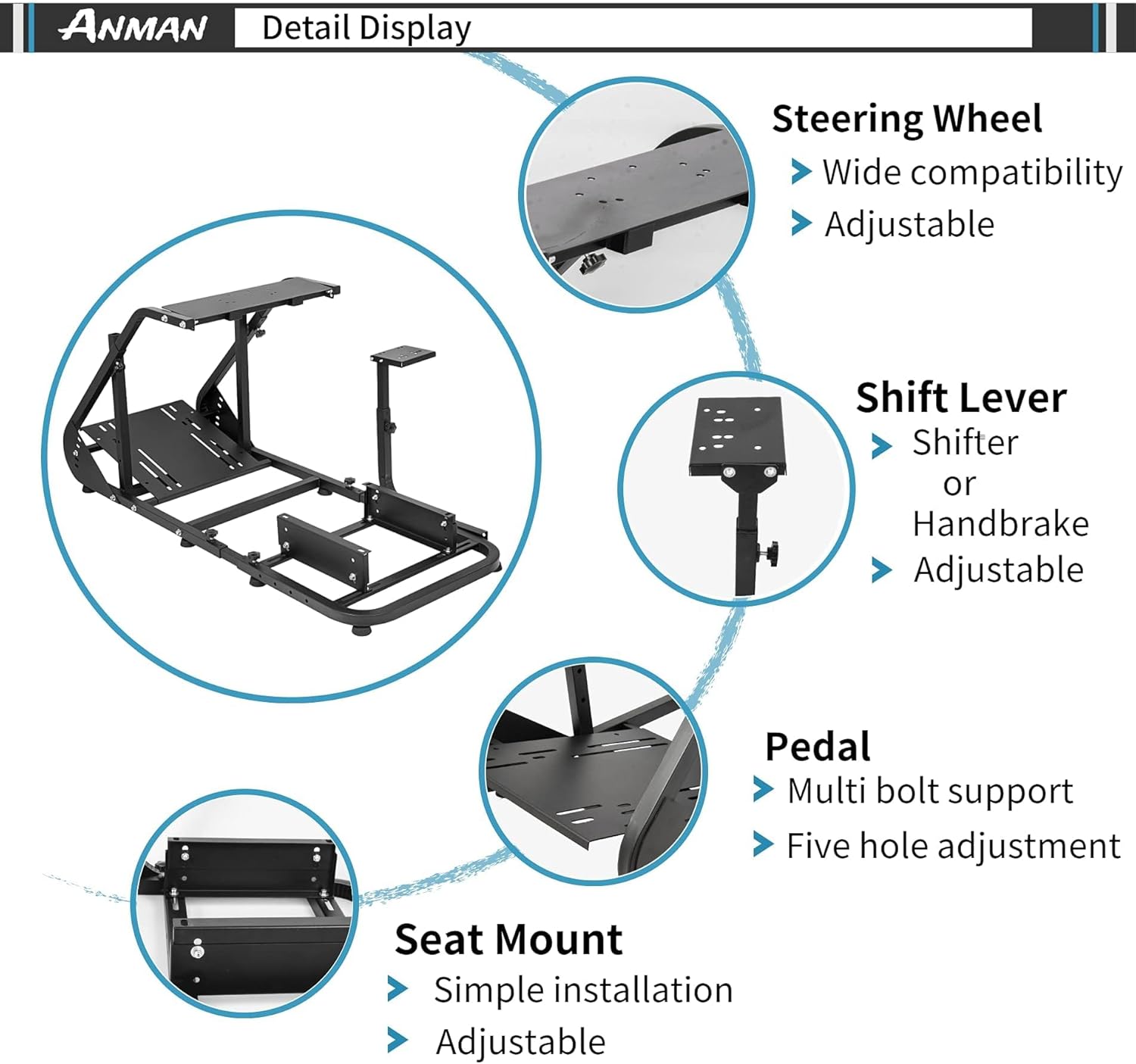 Anman Racing Simulator Cockpit-A37 fit for Logitech G25/27/29/920/923 Thrustmaster T80 T150 T248 Steering Wheel Stand with Seat Gifts for Game Lovers without Wheel Pedal and Handbrake (Red)