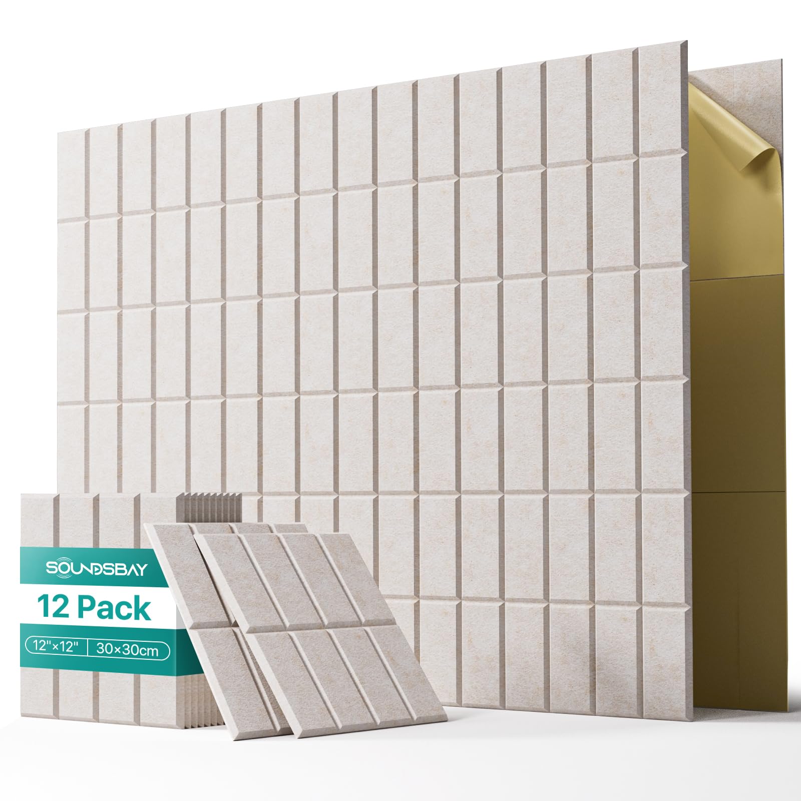 Soundsbay Soundproofing Panels, 12 Pack Acoustic Wall Panels Self-adhesive, 30x30x0.9cm Acoustic Panels for Walls, Ceiling, Home Office
