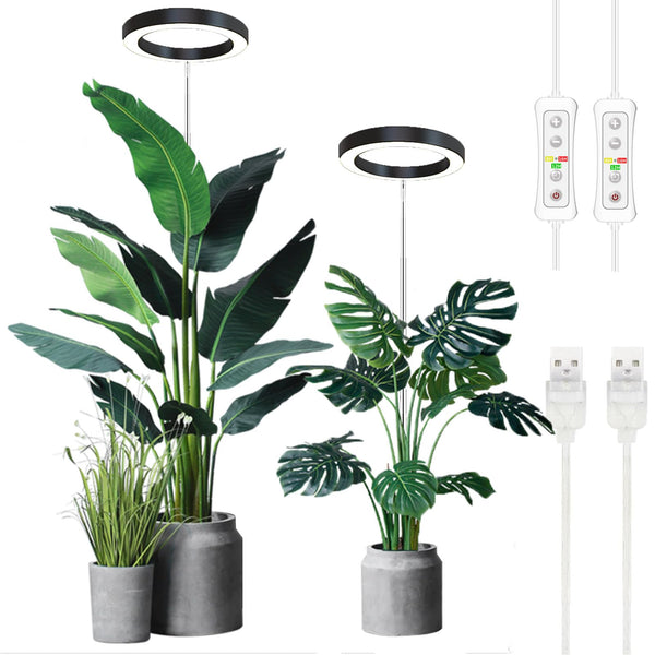 Yadoker LED Growing Light, Full Spectrum for Indoor Plants, Height Adjustable, Automatic Timer, 2 Pack