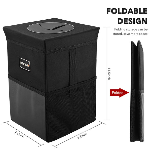 Car Trash Bin with Lid - Trash Bag Hanging with Storage Pockets Leak-Proof Car Organizer Collapsible and Portable Waterproof Garbage Bin, 10L Large Capacity Multipurpose Bin