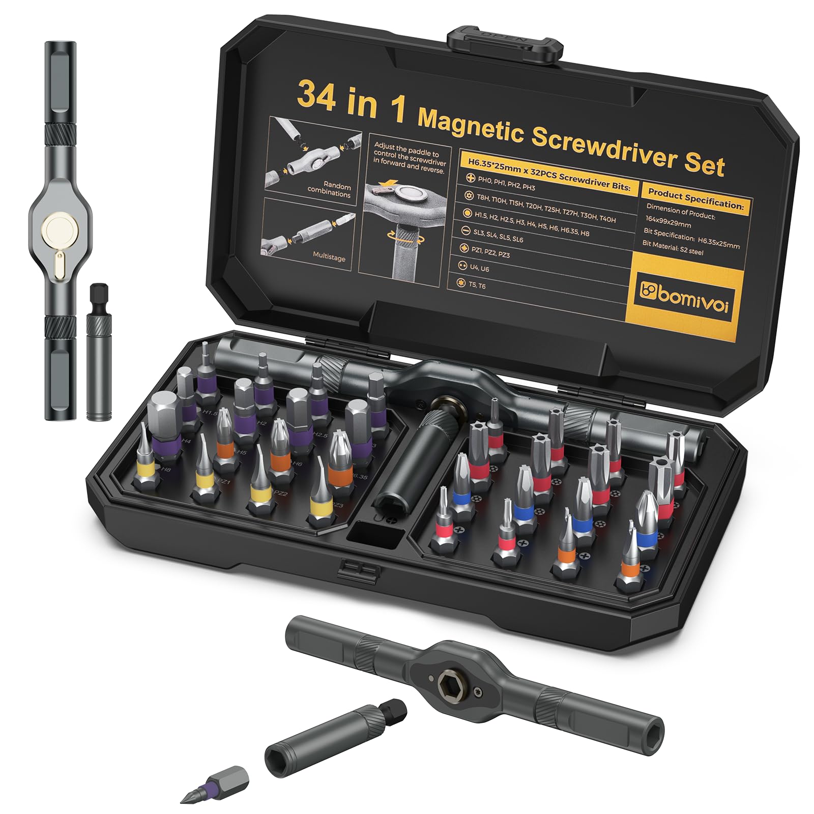 Ankilo 24 in 1 Magnetic Screwdriver Set, DIY Ratchet Screwdriver Set with Rotatable Ratchet Handle, Repair Tool Kit, Small Ratchet Set in case for Furniture Computer Bicycle, Best Gift for Father Day