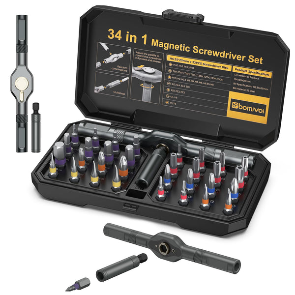 Ankilo 24 in 1 Magnetic Screwdriver Set, DIY Ratchet Screwdriver Set with Rotatable Ratchet Handle, Repair Tool Kit, Small Ratchet Set in case for Furniture Computer Bicycle, Best Gift for Father Day