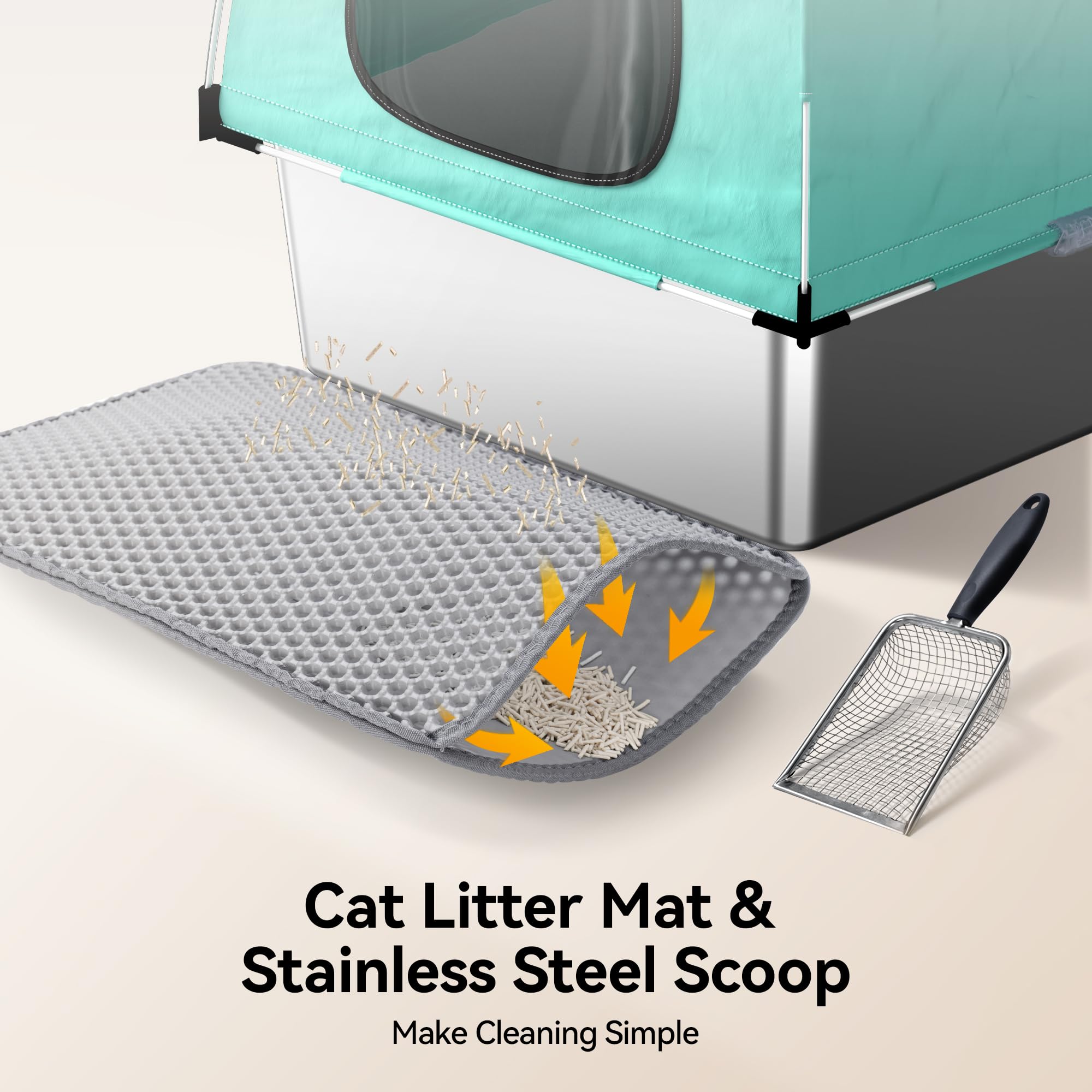 MeoWant Cat Litter Box Stainless Steel, Enclosed Litter Pan for Big Cat with Cloth Cover Canopy, Never Absorbs Odor, Non Stick Surface, XXL Extra Large Litter Tray, Detachable, Easy Clean, White
