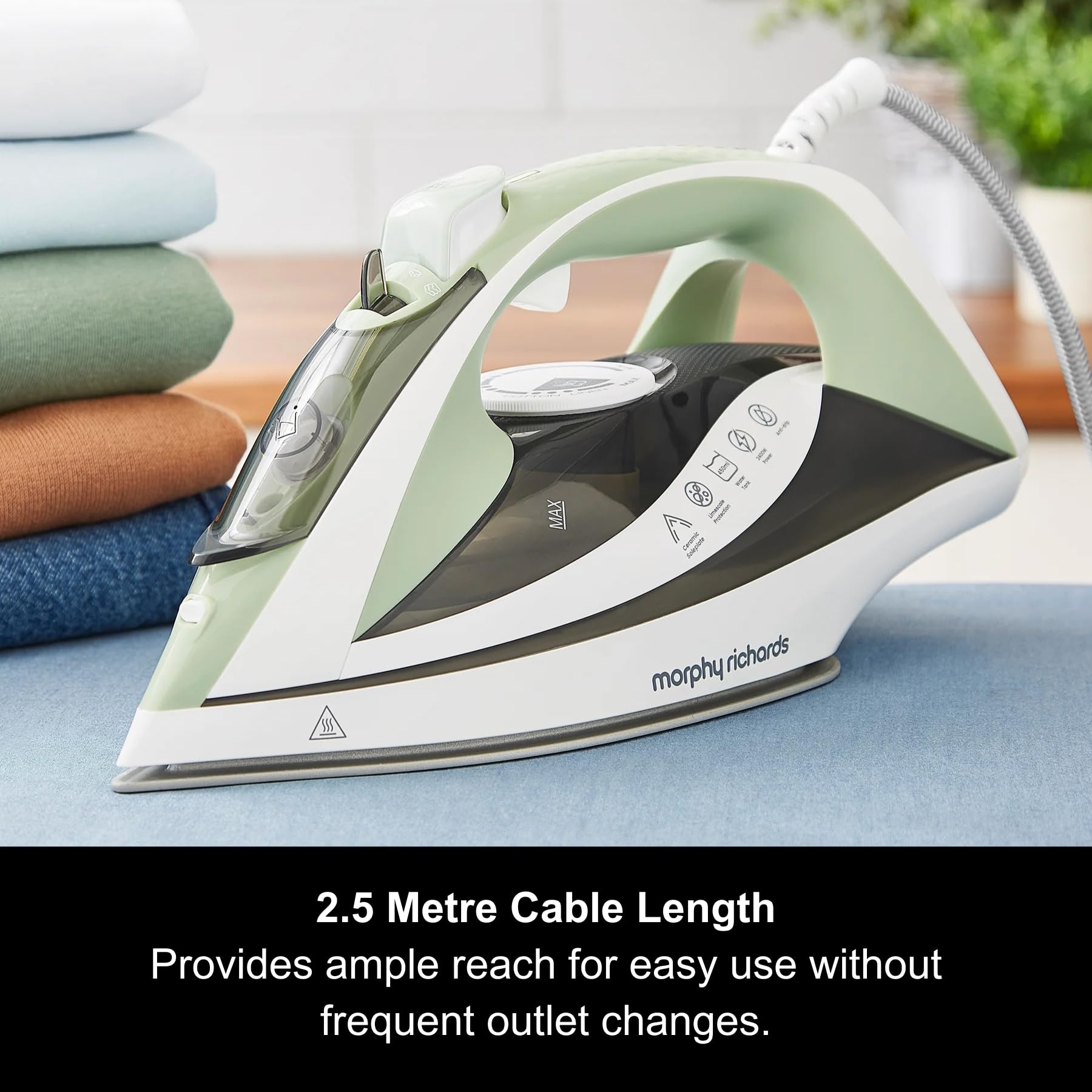 Morphy Richards Steamflow Turbo Steam Iron, Non Stick Ceramic Soleplate, 35g Output, Temperature Controls, Anti-Scale and Drip, 450ml Water Tank, 2.5M