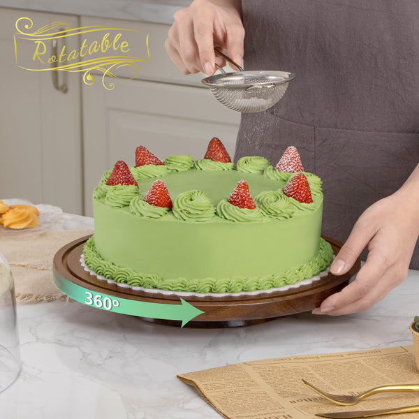 ANBOXIT Cake Stand with Dome Lid, Acacia Wood Rotating Cake Plate with Cover, Wooden Cake Display Stand with Acrylic Dome ( Rotatable )