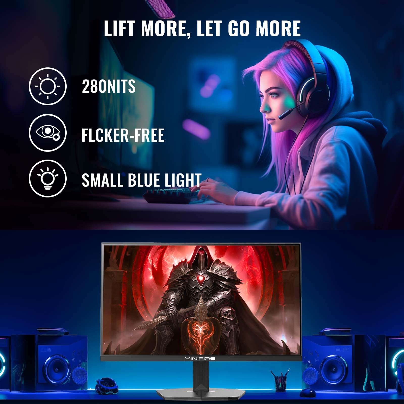Minifire 27 Inch Gaming Monitor, 180Hz, Curved Gaming Monitor, Built in Speaker, Crosshair, 1Ms, sRGB130%, FHD 1080P Computer Screen, VESA Compatible, Eye Care Adaptive Sync HDMI＆DP Prots （MFG27C1 ）
