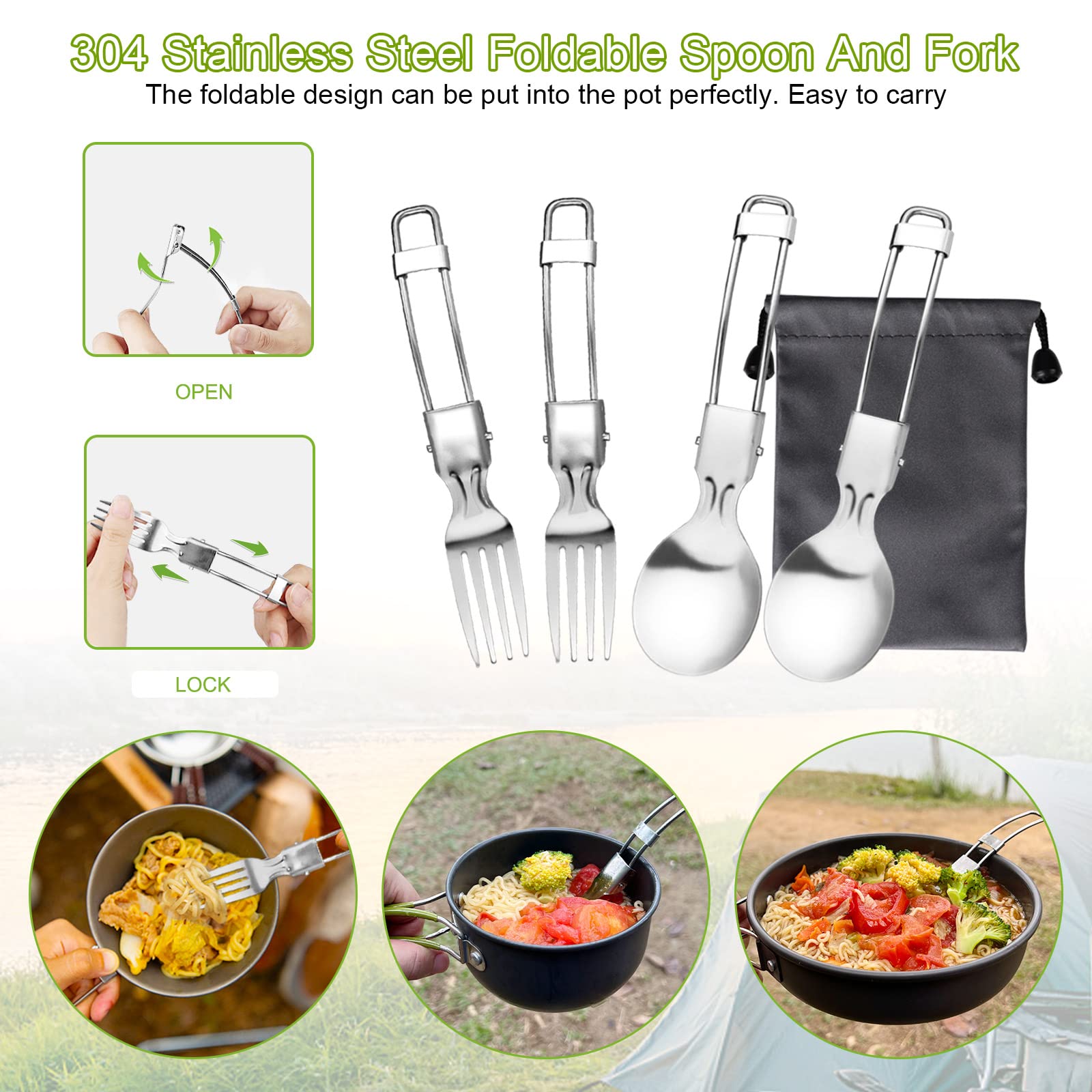 AUTOPkio Camping Cooking Set, Outdoor Camping Pans Pots and Stove - Non Stick Folding Cookware Kit for BBQ Picnic Hiking Backpacking Travel 1-2 Person Use