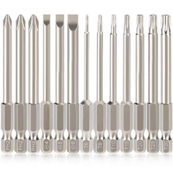 Hakkin 12PC Screwdriver Bits Set - S2 Steel, Magnetic, 3 Inch Slotted & Phillips, 1/4" Hex Shank for Power Screwdriver, Drill, Impact Driver