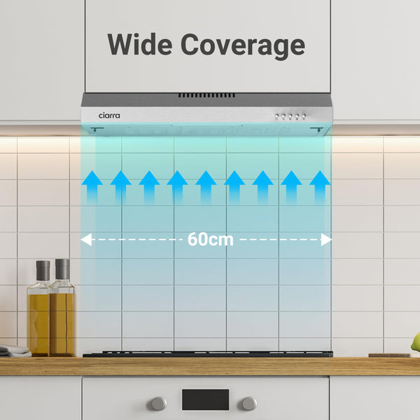 CIARRA 60cm Visor Cooker Hood Undercabinet Hoods Stainless Steel Wall Mounted Kitchen Extractor Fan Model CBCS6903