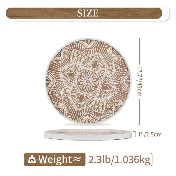 Hanobe Large Wood Decorative Tray: Boho Rustic Ottoman Tray Farmhouse Coffee Table Centerpiece Decor - Wooden Serving Round Tray for Kitchen Counter