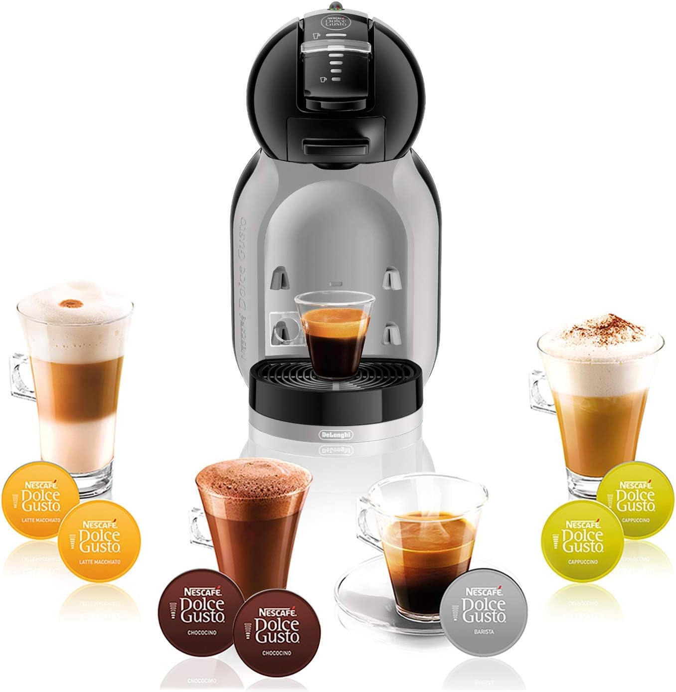 NESCAFÉ Dolce Gusto EDG155.BG Mini-Me Automatic Coffee Machine Black & Arctic Grey by De’Longhi - Starter Kit