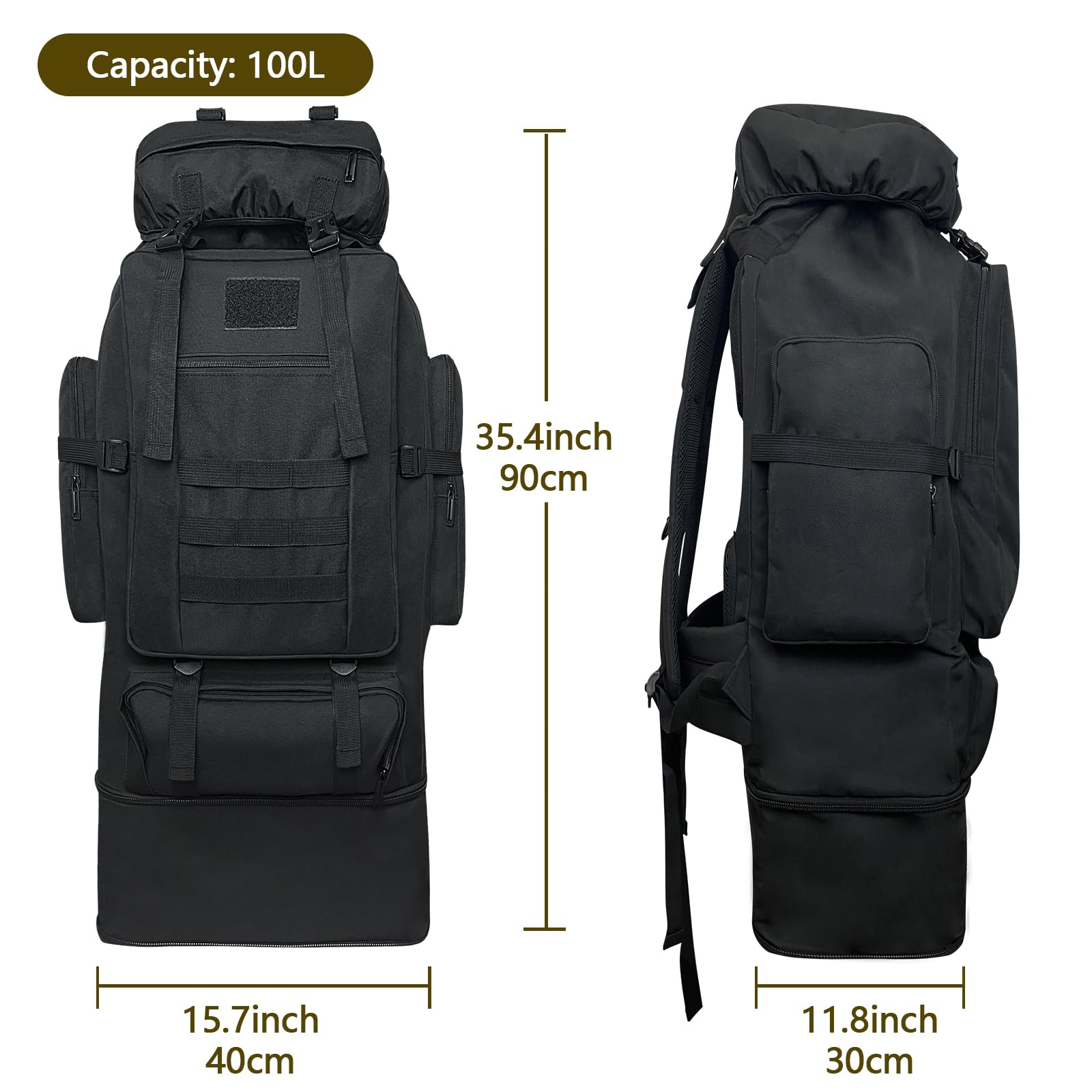 Wesoke 80L 100 liters Camping Hiking Backpack for Men, Extra Large Survival Hunting Backpack, Waterproof Big Molle Military Tactical Rucksack, Oversized Outdoor Sport Travel Daypack