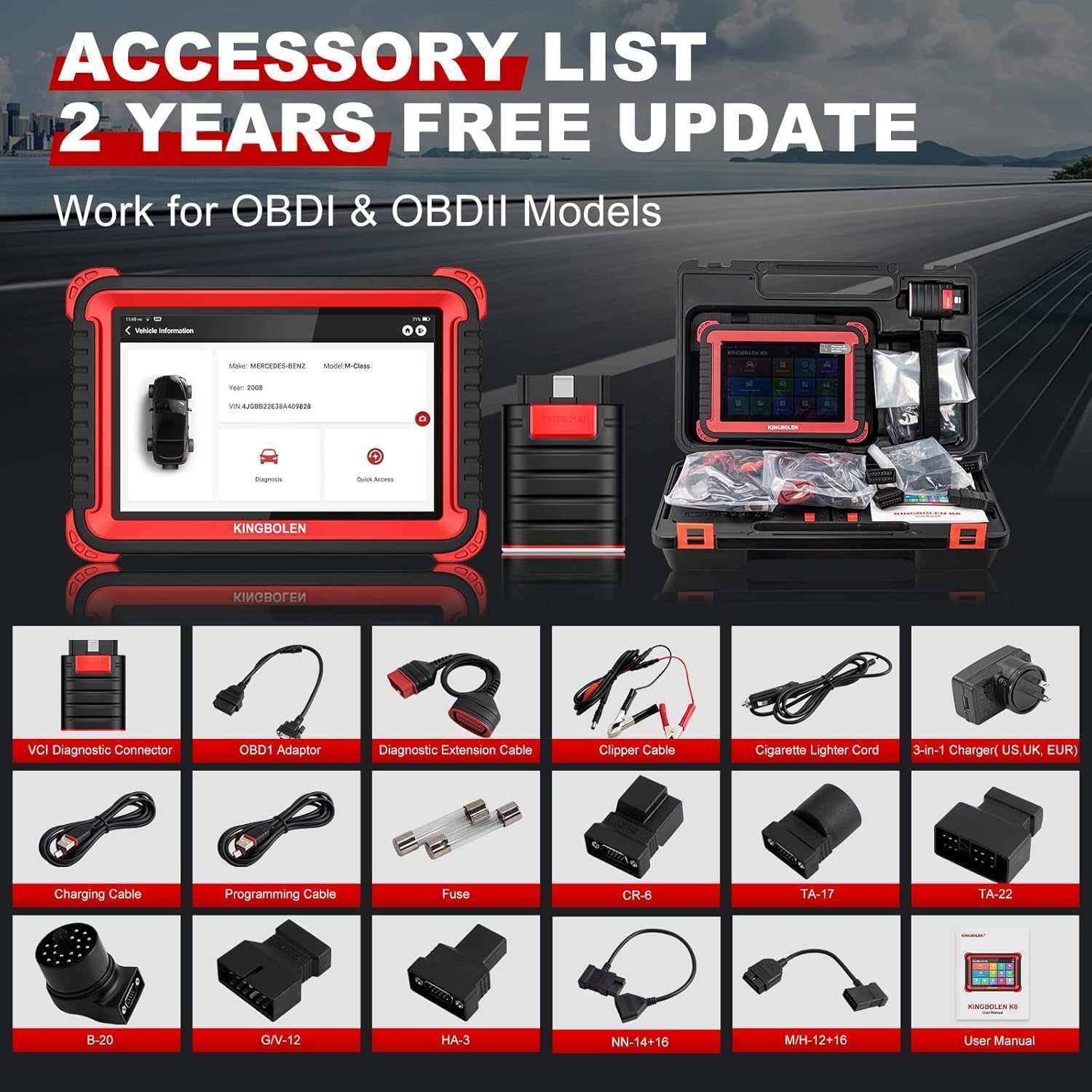 KINGBOLEN K10 PRO Car Diagnostic Tool,OE-Level Full System Bidirectional Scan Tool with ECU Coding,Topology Mapping,50+ Resets,V.A.G Guide,FCA,Can FD And DOIP,2 Years Update.