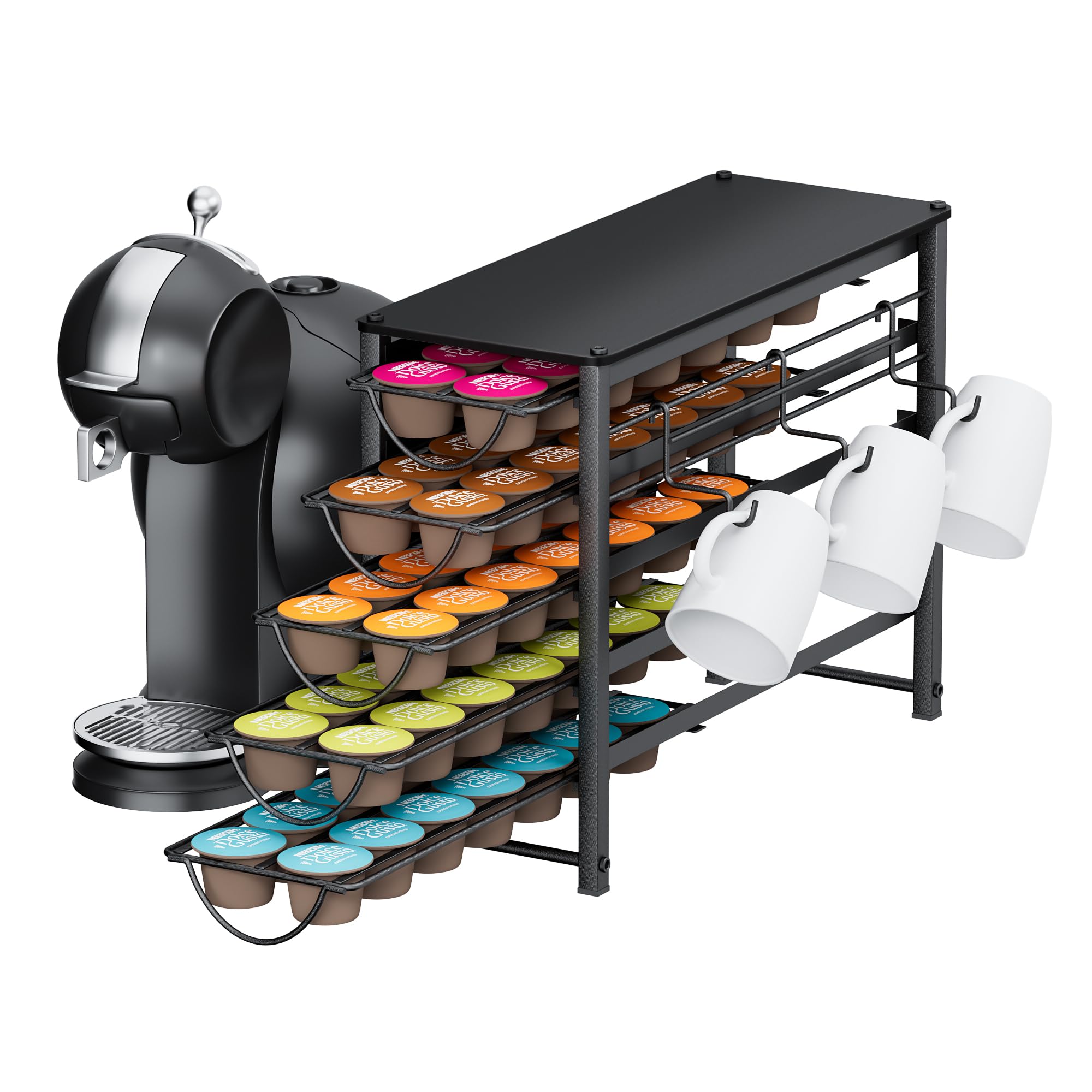 5 Tier Coffee Pod Storge Drawer for Dolce Gusto, 70 Capsules Capacity Pod Holder, Non-Slip Sliding Coffee Holder Organizer, Metal Coffee Pod Storge