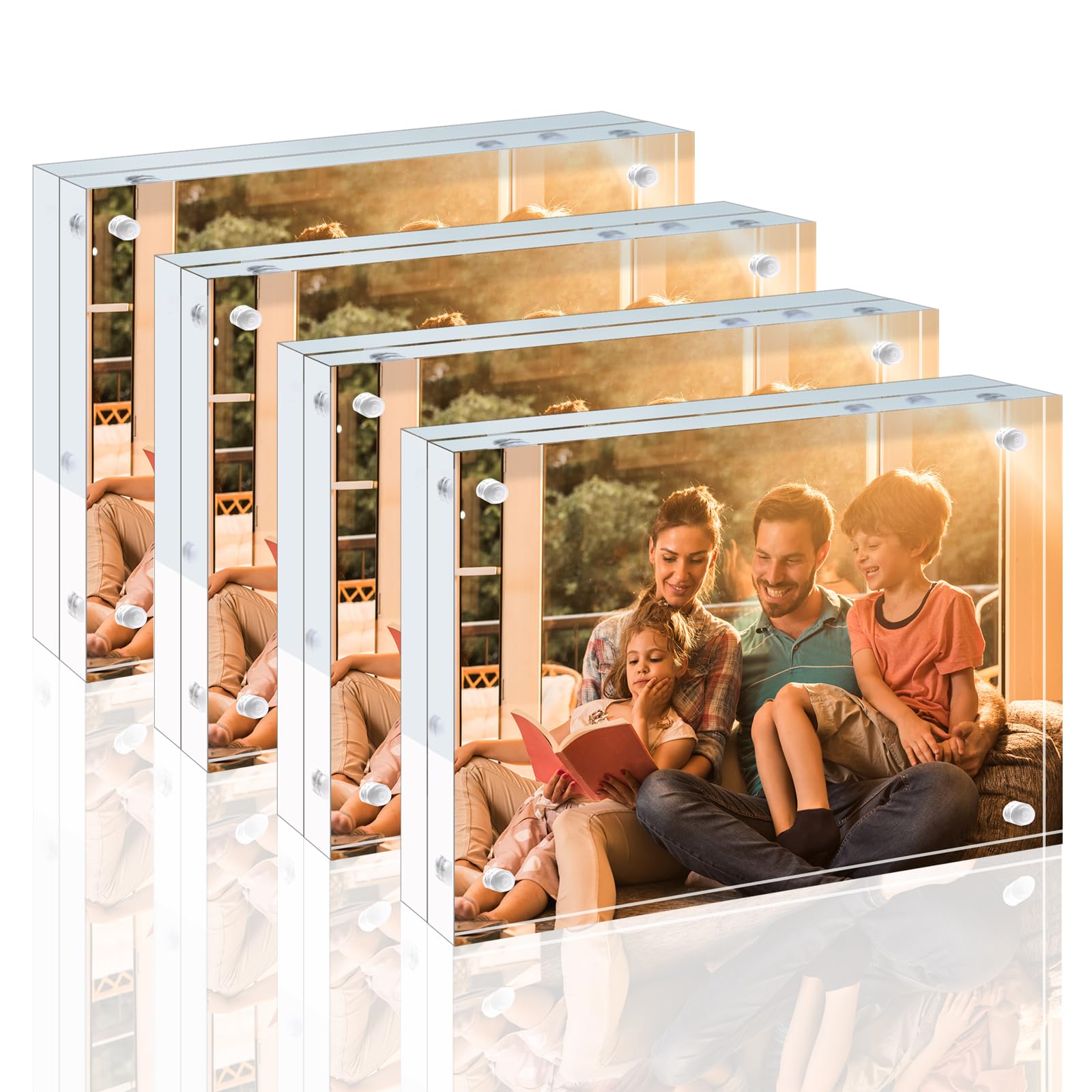 EGOFINE 8x6 Acrylic Frames 4 Pack, 20mm Thicker Frameless Clear Picture Frames, Double Sided Magnetic Picture Frames, Free Standing Desktop Display