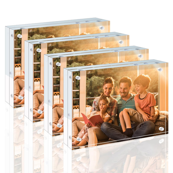 EGOFINE 8x6 Acrylic Frames 4 Pack, 20mm Thicker Frameless Clear Picture Frames, Double Sided Magnetic Picture Frames, Free Standing Desktop Display