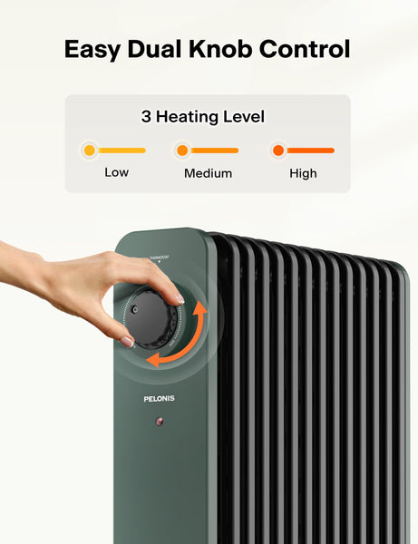 PELONIS Electric Radiator with Adjustable Thermostat and 3 Heat Settings, Oil Filled Heater with Overheat Protection (2500W, Knob Control)