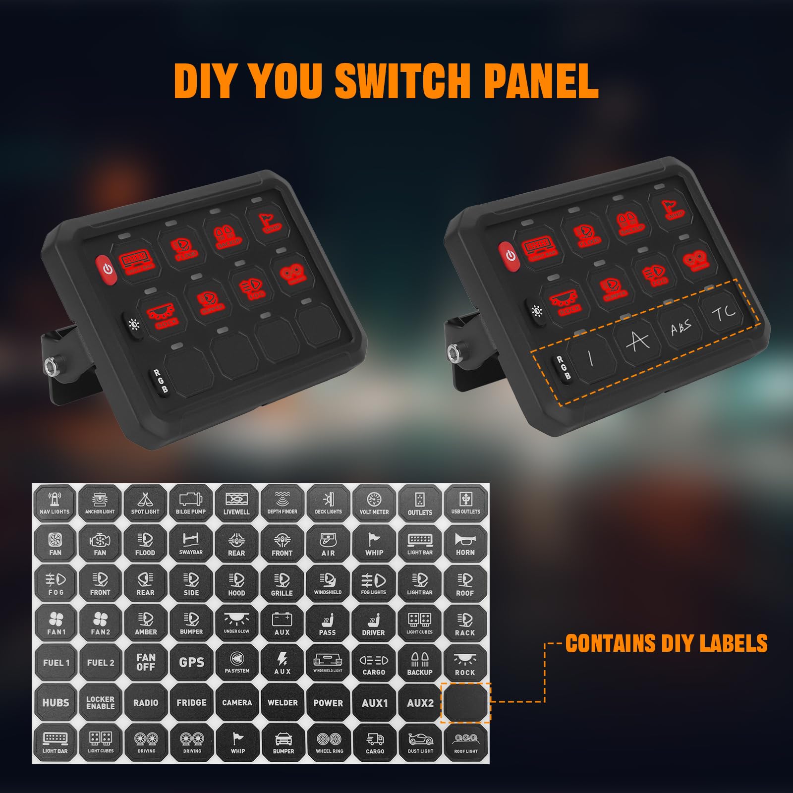 Chelhead 140PCS Vehicle Switch Panel Stickers for P2-6/8/12 Gang Switch Panel Universal Waterproof Multi-Function Button Control Rocker Labels Compatible with Car Dashboard, Boat, RV, Truck