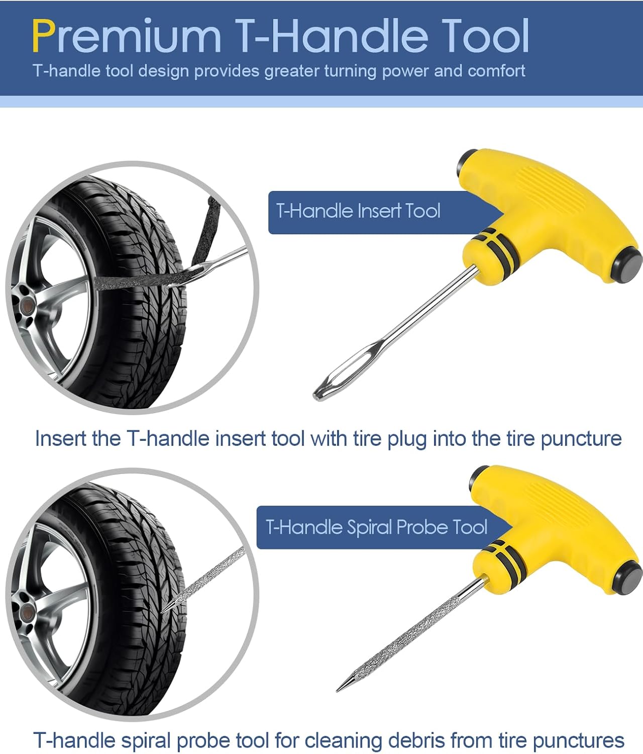 VFMFM Tyre Repair Kit - Car Tyre Puncture Repair Kit - Emergency Fix Puncture for Car, Motorcycle, Truck, Van, ATV, Tractor & More - Tubeless Tyre Repair Kit with 20 Strings and Storage Case