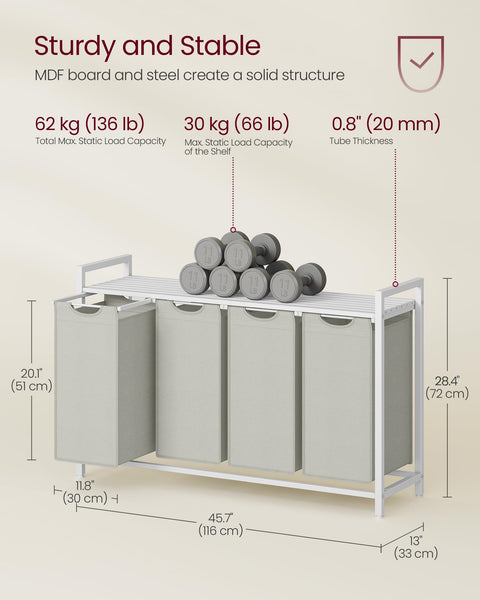 VASAGLE Laundry Basket, Laundry Hamper, Pull-Out and Removable Liner Bag, Shelf, Metal Frame, 65 L, 50 x 33 x 72 cm, Ink Black and Rustic Brown BLH101B01