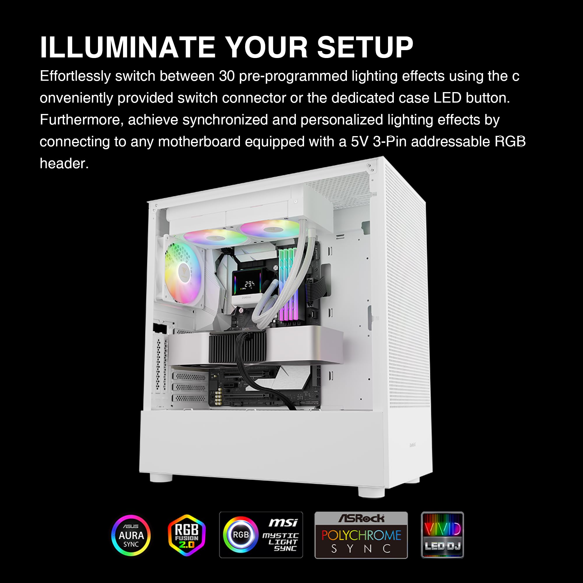 GAMDIAS CHIONE E4 240mm AIO Liquid CPU Cooler, Real-Time Digital Display Patented PWM Pump, 2 x 120mm Easy Cable Management Daisy Chained Fans w/ ARGB Sync, Intel LGA 1851/1700/1200；AMD AM5/AM4, Black